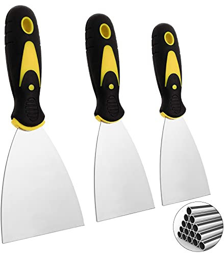 Wallpaper Scraper, 3 Pcs Stainless Steel Putty Knives Paint Scraper Tools with Plastic Handle, Filling Knife Set for Walls (2, 3, 4 Inches)