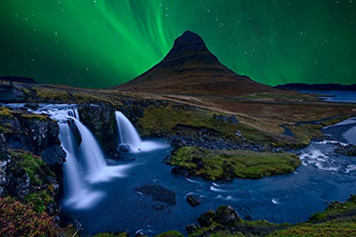 POLARLICHT Fototapete VLIES-300x223 cm (6210A)-Natur Landschaft Nordlichter Berge Fotokunst Wandtapete-Inkl. Kleister-Vliestapete Bild Dekoration Wand-Dekor Moderne Motiv-Tapete Panorama Poster XXL