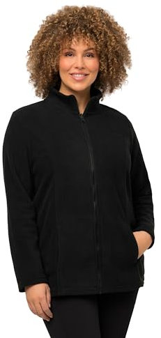 Ulla Popken Damen Fleecejacke, Baukastensystem, Innenjacke, Stehkragen Sweatjacken, Schwarz, 54-56 EU
