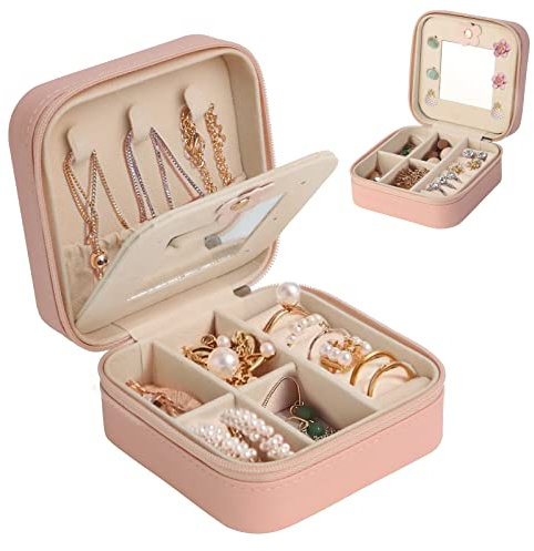 talifoca Boîte à Bijoux de Voyage avec Miroir Petite pour Femmes Filles Cuir PU, Rangement pour Boucles d'Oreilles Bagues Chaînes