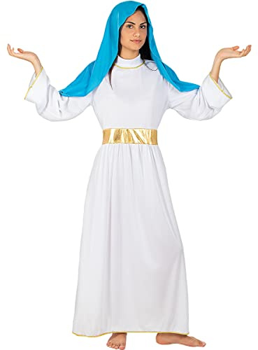 Funidelia | Disfraz de Virgen María para mujer Navidad, Belén de Navidad - Disfraz para adultos y divertidos accesorios para Fiestas, Carnaval y Halloween - Talla S - M - Blanco