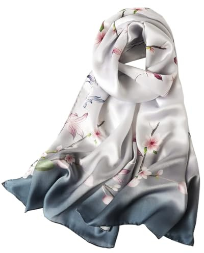 STORY OF SHANGHAI Écharpe en soie pour femme 100% soie, 40+ Écharpe luxueuse et colorée pour femme, chaude et douce, légère, peut être portée comme une étole, cadeau, décoration tendance-53 * 172 cm