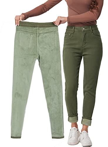 zsangbee – Jean thermique pour femme avec doublure en polaire, jean d'hiver skinny, jean chaud en denim, Taille XS