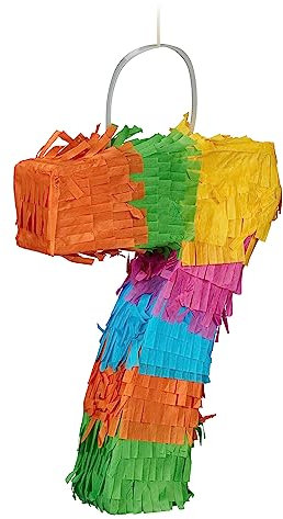 Relaxdays Pinata Zahl 7, Regenbogenpinata Geburtstag, HxBxT: 21cm x 15.5cm x 4cm., Mini Piñata Kinder, zum Befüllen, bunt