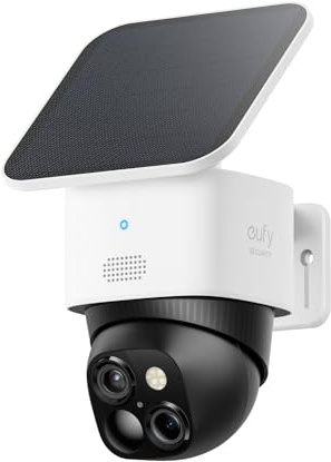 eufy Security 3K Dual Camera, SoloCam S340, Solar Security Cameras Wireless Outdoor, Cameras for Home Security, 360°Coverage, Pan & Tilt, No Blind Spots, No Monthly Fee, Built-in 8GB