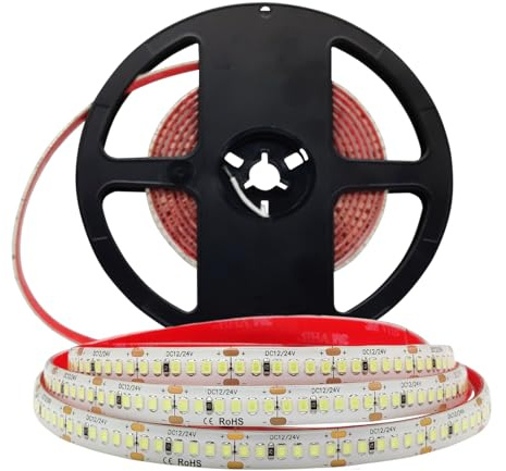 LED ATOMANT Rollo de 5 metros de Tira de Luz LED para Acuario peces 24V, Color 20000K IP65 Impermeable, 9.6W/metro, 240LEDs/metro
