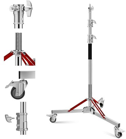 Soonpho WS-300 Pro Light Stand 100% Edelstahl Lichtstativ C Stand mit Rollen und Galgen,Metal Heavy C-Stand Schwerlast max. Höhe 300 cm (9,84 Fuß) für Reflektoren,Monolichter