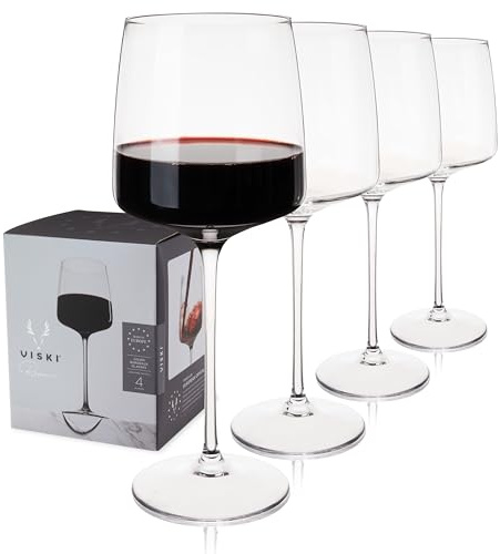 Viski Reserve Julien Bordeaux Wine Glasses, Elegant and Modern Drinking Glasses for Red Wine, Crystal Stemmed Glassware, Home Bar, Dinner Party, Wedding Gifts, Hosting Essentials, 22 oz, Set of 4