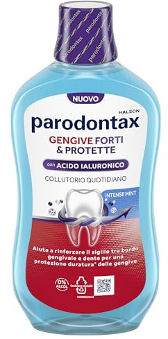 Parodontax Gengive Forti & Protette, Collutorio quotidiano con Acido Ialuronico, rinforza il sigillo tra bordo gengivale e dente per una protezione duratura* delle gengive, Intense Mint, 500ml