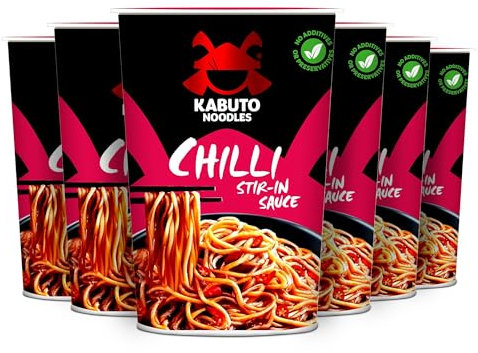 Kabuto Noodles Chilli Stir-In Wok Style 6 x 90g | Premium Instant Noodles | Authentic Asian Flavour | Vegetarian & Made with all Natural Ingredients | Gourmet - B-Corp