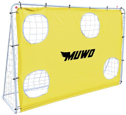 MUWO Football Goal with Removable Goal Wall and Weatherproof Steel Frame. Size: 217 x 153 cm. Ideal for Training or Friendlies (Yellow)