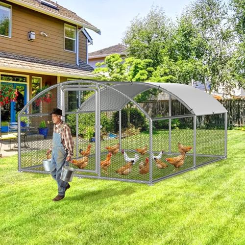 Ollewiellan hönshus utomhuskapsling 3 x 4 x 2 m kycklinginhägnad, kycklinghus, kupol, tak, galvaniserat stål, fjäderfähus för höns, kaningäss, duvor och vaktlar, metallinhägnad med nät