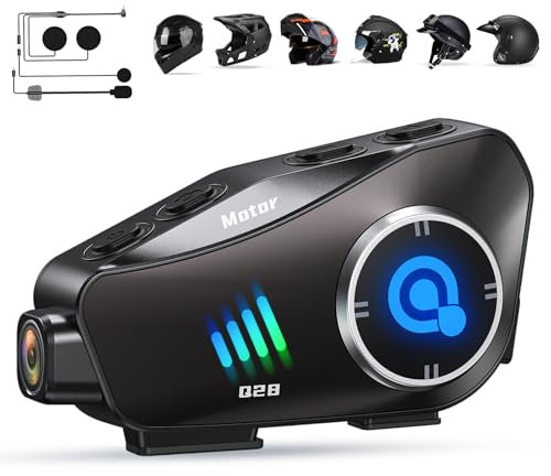 JJXCYH Motorcycle Helmet Headset with HD Camera 1080P Video, Motorcycle helmet bluetooth 5.3,IPX6 Waterproof, Hands-Free Communication with Soft and Hard Mic Headphone Speakers Compatible All Helmets