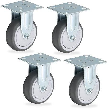 Relaxdays Fixed Castors, 4-Pack, 75 mm, TPR, Steel Plate, Ball Bearings, Non-Marking, Noise-Reducing, Grey/Silver