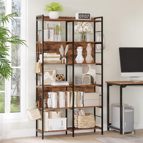 Hzuaneri Bücherregal, 11-Gitter-Regal,Bücherregal, Standregal mit 6 Fächern, Aufbewahrungsregal, offenes Bücherschrank, Regal für Schlafzimmer, Wohnzimmer, Büro, Vintage Braun, BC71001B