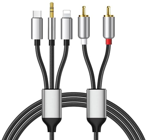 Câble RCA pour iPhone, câble audio type C vers 2RCA, RCA vers jack 3,5, câble Lightning vers RCA (câble audio 3 en 1), compatible avec iPhone, Samsung Galaxy, Huawei, pour voiture, home cinéma