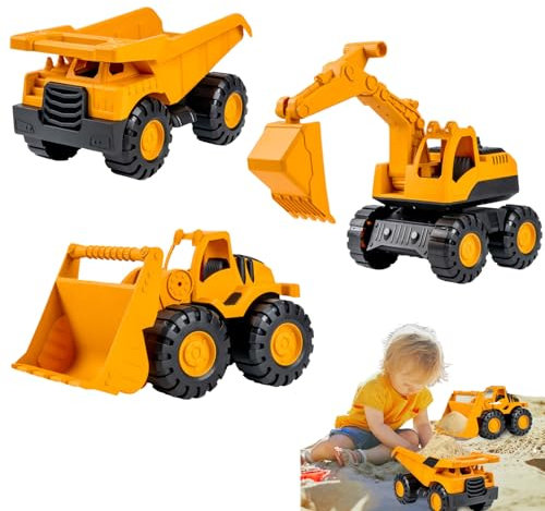 Generisch 3 Stück Sandspielzeug Bagger Sandkasten, Verwendung Kipplaster Bagger Strandspielzeug Auto, Spielstabil Sandspielzeug ab 1 2 3 4 5 Jahr Mädchen Junge Sommerspielzeug (3PCS)