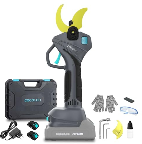 Cecotec Tijeras de Podar Eléctricas TitanCut 5000. 2 Baterías 21V, Motor sin Escobillas, Ramas hasta 40mm, Cuchillas con Revestimiento de Titanio, Control Digital, Incluye Maletín y Accesorios