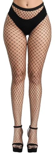 Morcheiong Lot de 1 Noir bas Résille, Collants Taille Haute pour Femme