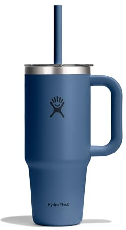 Hydro Flask – Travel Tumbler 710 ml (24 oz) with Clear Press-In Straw Lid – Acciaio Inox – Isolamento a Doppia Parete Sottovuoto – Resistente agli Schizzi – Harbor Blue