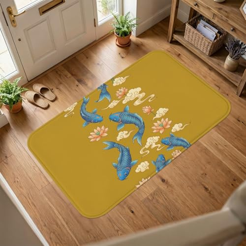 Tappeto per area carpe, tradizionale asiatico, nuvole di ninfee, nessuna spugna gialla a pelo basso, tappeto per casa e interni, non perde pelo, tappeto per soggiorno, camera da letto, scrivania