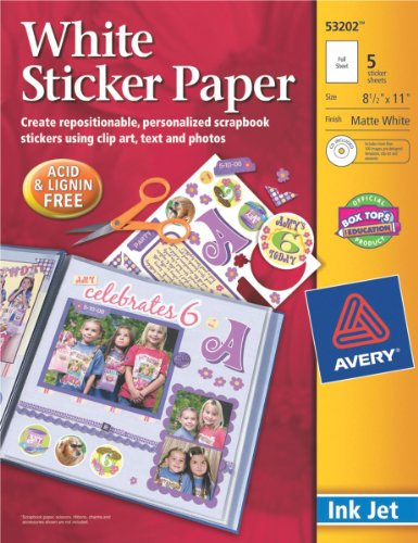 AVERY 8-1/2 Inch by 11 Inch Ink Jet Sticker Paper with CD, Matte White, 5 Per Package