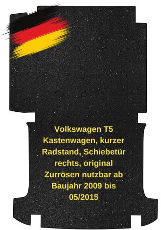 aruma® Antirutschmatte Laderaummatte kompatibel für VW T5 Kastenwagen, kurzer Radstand, Schiebetür rechts, original Zurrösen nutzbar ab Baujahr 2009 bis 05/2015