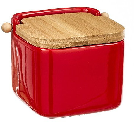 d'CASA Salero Rojo cerámica con Tapa de madera, 12x12x11 cm (60051)