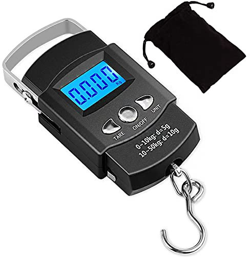 Kinstecks 50 kg Fischschuppen Beleuchtetes LCD-Display Tragbare elektronische Waage Digitale Angelwaage Hängewaage mit Maßband Lineal für die Jagd Fischerei Postküche