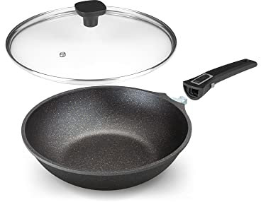 Home Icon - Antihaft-Wok mit Deckel aus Kupfergranit, kompatibel mit Allen Herdarten, einschließlich Induktion und Keramik, mit abnehmbarem Griff - 28 cm