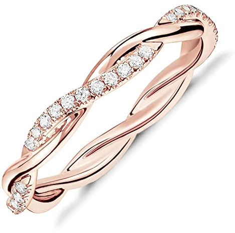 PAVOI 14K Gold Plated Cubic Zirconia Twisted Rope Eternity Band White Gold for Women Size 9