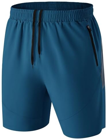 HMIYA Sportshorts för män korta byxor snabbtorkande sportbyxor lätta med dragkedja, Påfågelsblå, XL