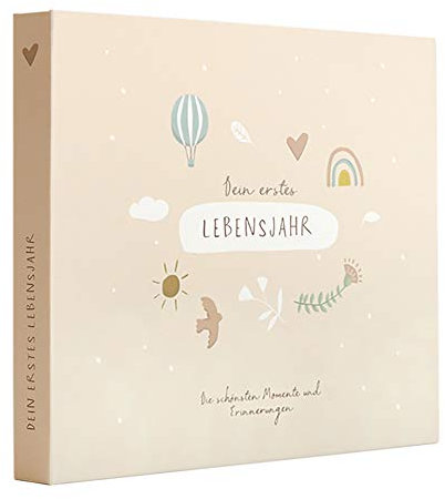 Odernichtoderdoch Mein erstes Jahr Babyalbum | Babytagebuch für die ersten 12 Monate | 60 Seiten Platz für Fotos & Geschichten | Hardcover | Beige