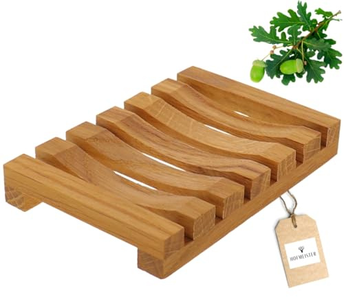 HOFMEISTER® Seifenschale aus geöltem Eichenholz mit praktischen Rillen für abtropfendes Wasser und Mulde als ideale Ablage für Feste Seifenstücke, 11,5 cm