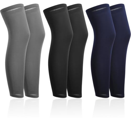Skylety Compression Leg Sleeves Full Length Sleeves for Mens Basketball Cycling(Black, Dark Grey, Navy Blue,Large,3 Pairs)