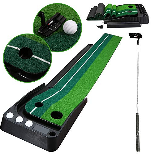 SWANEW Golf Putting Trainer, Interni Esterni Golf Set sfera di ritorno automatico Putting Mat, Putting da Golf, portatile professionale Pratica Putting Green (3 Palline da Golf)