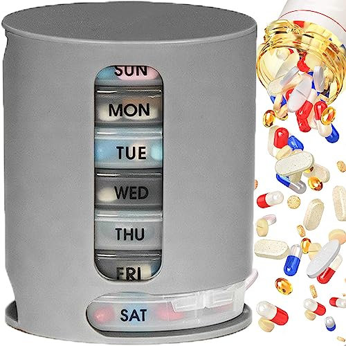 Retoo Tablettenbox 7 Tage Morgens Mittags Abends Nachts 4 Fächer, Pillenbox, Pillendose, Tablettendose, Medikamentenbox, Supplement Box, Medikamentendosierer zur Aufbewahrung von Tabletten, Grau