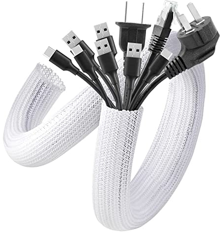 AGPTEK 3 m kabelrör, 12-20 mm självstängande kabelkanal Flexibel vävd kabelmantel Kabelhantering för skrivbords-TV Dator PC-kabelskydd för hund katt | Flexibel vävd kabelrock, kabelhantering för skrivbord, TV, dator, PC, kabelskydd för hund, katt