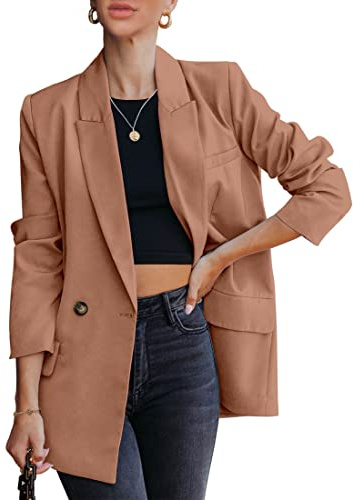luvamia Women Casual Long Sleeve Lapel Oversized Work Blazer Boyfriend Jacket Toasted Nut Blazers For Women Formal Jacket For Evening Dresses Womens Coats And Jackets Size Large Fits Size 12 / Size 14