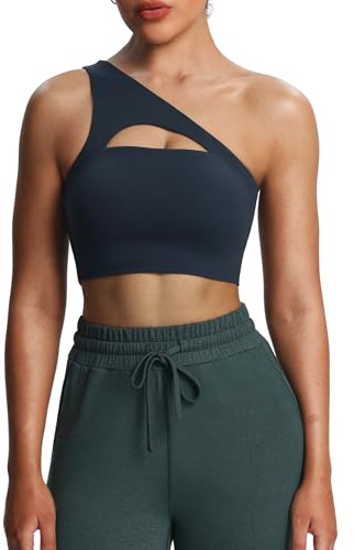 Aoxjox Women's Workout Sports Bras Fitness Gym Olivia Asymmetric One Shoulder Bra Yoga Crop Tank (Blueberry, Medium)