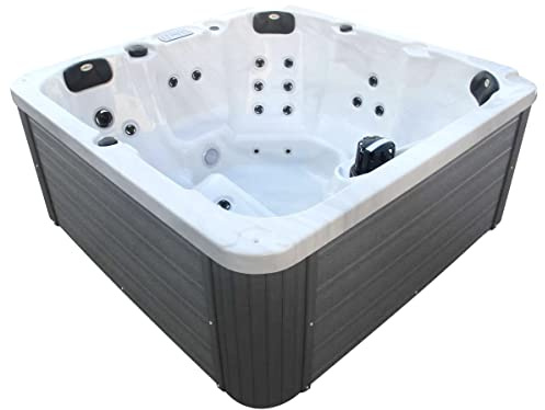 Sanotechnik Outdoor Whirlpool Palma bianco – con copertura – Dimensioni 190 x 190 x 86 cm – 32 ugelli massaggianti, illuminazione a LED, radio, altoparlante, Bluetooth, Whirlpool SPA per 5 persone