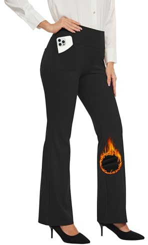 Desol Fleecefodrade arbetsbyxor för kvinnor, vattentäta termiska utsvängda leggings med 4 fickor, byxor för kallt väder