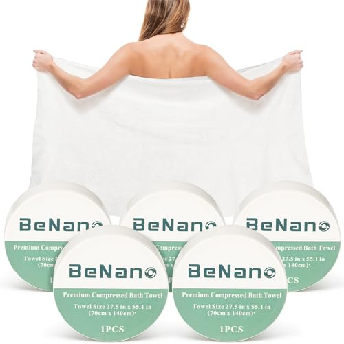 Benano 55.1x27.5 in Compressed Bath Towel Tablets | Travel Towel, 5 Pack