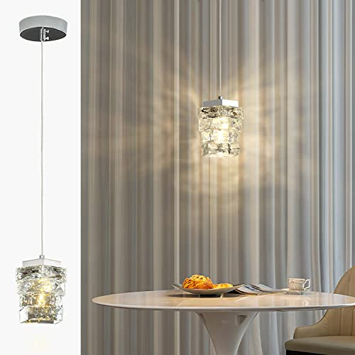 Sxtiger Moderna Lampada A Sospensione In Cristallo, 3 Colori Lampada A Sospensione A LED, Altezza Regolabile, Per Camera Da Letto Isola Della Cucina Sala Da Pranzo Corridoio (Argento)