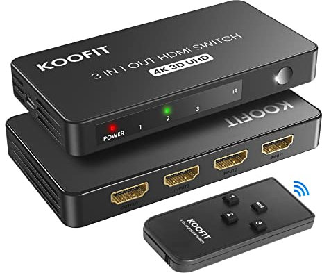HDMI Switch HDMI Splitter, Automatisch 4K Switch 3 in 1 Out, Umschalter mit IR Fernbedienung, Verteiler Unterstützt HDCP 2.2 4K 3D HDR für PS5 Xbox PS4 Blu-Ray Player
