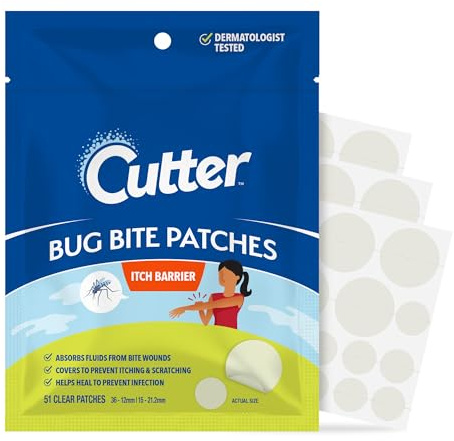 Cutter Bug Bite Patches Itch Relief Hydrocolloid Patches for Kids & Adults, Absorbs Fluids, Helps Heal, Prevents Scratching, Mosquito Itch Relief, Hydrocortisone & Suction Tool Alternative, 51 Count