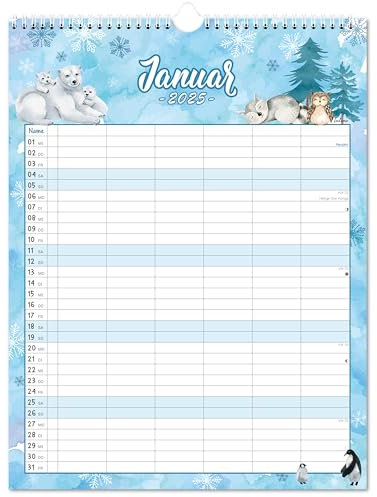 Familienplaner 2026 - Familienkalender 2026 6 Spalten, Kalender 2026 familienplaner Januar - Dezember 2026, Aquarelliertes Tiermotiv, 33cm×44cm,Geeignet für Haus, Büro und Schule