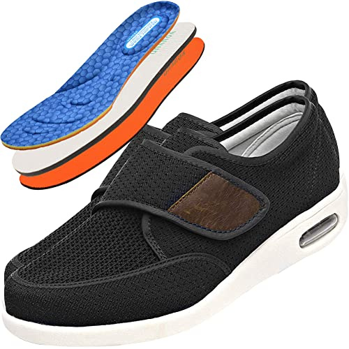 AZMAHT Chaussures diabétiques pour Hommes, en Tissu Eté Scratch Réglable Orthopédique Viscoélastique pour Oedème Gonflé Pied Large Orteil Ouvert Elargissement,Noir,46 EU