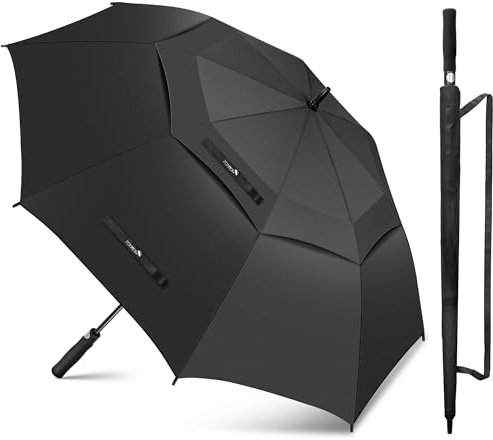 ZOMAKE Parapluie Golf 62 inch,XL Parapluies de Golf Grande Double Canopée Anti Vent,Extra Large Automatique Ombrelle de Homme Femme(Noir)