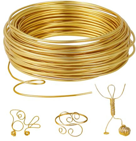 Romon Alambre De Aluminio 2mm X 10 M, Alambre Manualidades Artesanal De Aluminio, Flexible Alambre De Aluminio Para Joyeria DIY Hacer Joyas (Dorado)